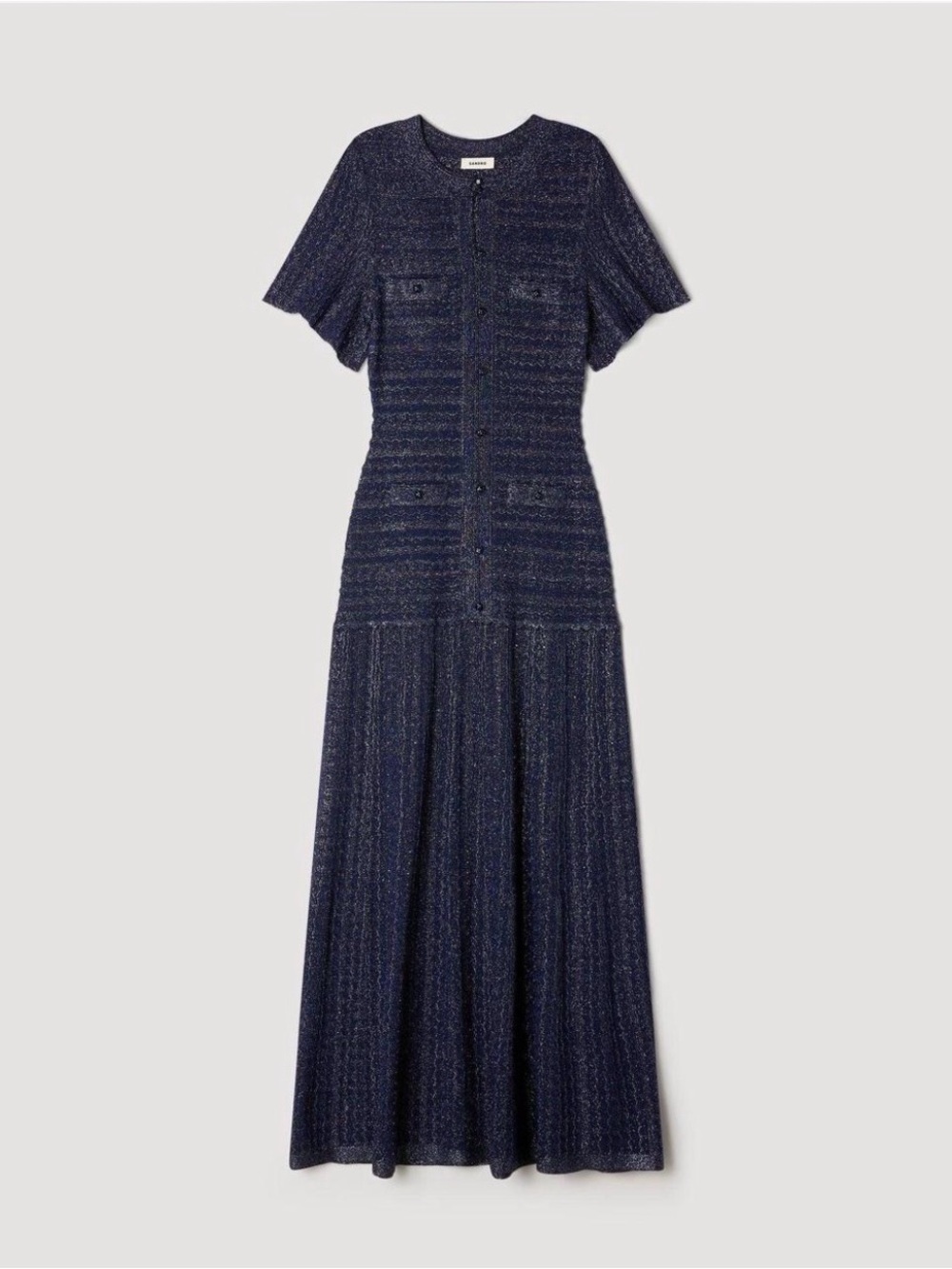 Sandro Navy Knit Button-Front Maxi Dress